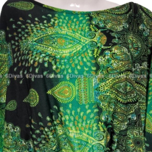 Comfy Paisley Blouse Green and Black Dolman Sleeves Blouse Top - Picture 4 of 5